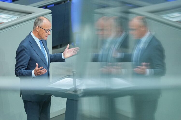 German Chancellor Friedrich Merz speaks in the plenary chamber of the Bundestag ahead of the government's policy statement. Photo: Michael Kappeler/dpa
