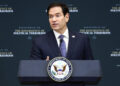 WASHINGTON, DC - JULY 16: U.S. Secretary of State Marco Rubio delivers opening remarks during the Ministerial on the Resurgence of Political Terrorism at the State Department on July 16, 2026 in Washington, DC. Rubio was joined by Secretary of the Treasury Scott Bessent and White House Deputy Chief of Staff Stephen Miller as they discussed the rise of far-left political terrorism as a transnational threat. (Photo by Finn Gomez/Getty Images)
