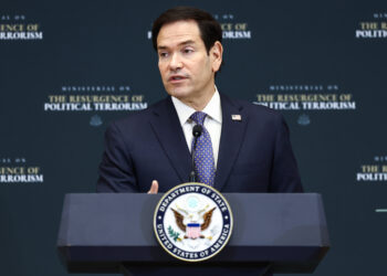 WASHINGTON, DC - JULY 16: U.S. Secretary of State Marco Rubio delivers opening remarks during the Ministerial on the Resurgence of Political Terrorism at the State Department on July 16, 2026 in Washington, DC. Rubio was joined by Secretary of the Treasury Scott Bessent and White House Deputy Chief of Staff Stephen Miller as they discussed the rise of far-left political terrorism as a transnational threat. (Photo by Finn Gomez/Getty Images)