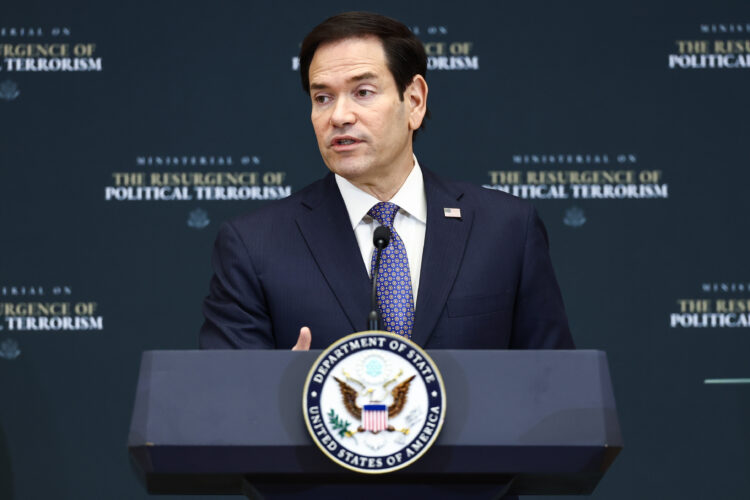 WASHINGTON, DC - JULY 16: U.S. Secretary of State Marco Rubio delivers opening remarks during the Ministerial on the Resurgence of Political Terrorism at the State Department on July 16, 2026 in Washington, DC. Rubio was joined by Secretary of the Treasury Scott Bessent and White House Deputy Chief of Staff Stephen Miller as they discussed the rise of far-left political terrorism as a transnational threat. (Photo by Finn Gomez/Getty Images)