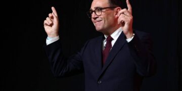 Andy Burnham gestures after being confirmed as the Labour Party's new leader and the country's next prime minister, during 'Labours Special Conference' in central London on July 17, 2026. (Photo by Henry Nicholls / POOL / AFP)