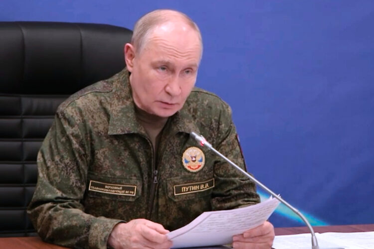 In this image taken from video provided by Russian Presidential Press Service on Friday, July 3, 2026. Russian President Vladimir Putin speaks while visiting one of the command posts of the Joint Group of the Russian Forces, in an undisclosed location. (Russian Presidential Press Service via AP)