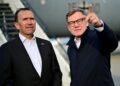 German Minister of Foreign Affairs Johann Wadephul (R) welcomed by his Norway's counterpart  Espen Barth Eide upon his arrival at Bodo Airport. Photo: Sebastian Gollnow/dpa