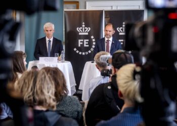 Denmark's defence minister Jeppe Bruus and the chief of the Defense Intelligence Service Thomas Ahrenkiel hold a press conference in connection with the release of a new Defense Intelligence Service assessment of the threat from Russia at the Commandant's House at Kastellet in Copenhagen, Denmark, on September 24, 2026. Picture: Ida Marie Odgaard / Ritzau Scanpix / AFP via Getty Images