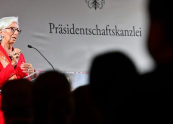European Central Bank President Christine Lagarde speaks on stage during the event "Hofburg in Dialogue: Economy, Europe, Resilience" at the Hofburg Palace in Vienna, Austria, on September 14, 2026. (Photo by HANS KLAUS TECHT / APA / AFP) / Austria OUT