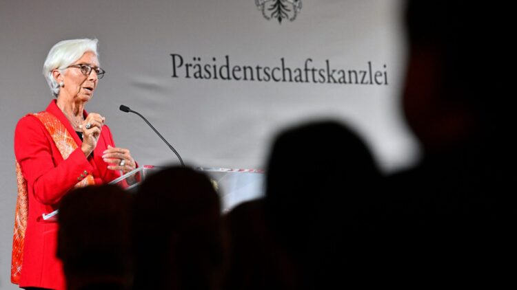 European Central Bank President Christine Lagarde speaks on stage during the event "Hofburg in Dialogue: Economy, Europe, Resilience" at the Hofburg Palace in Vienna, Austria, on September 14, 2026. (Photo by HANS KLAUS TECHT / APA / AFP) / Austria OUT